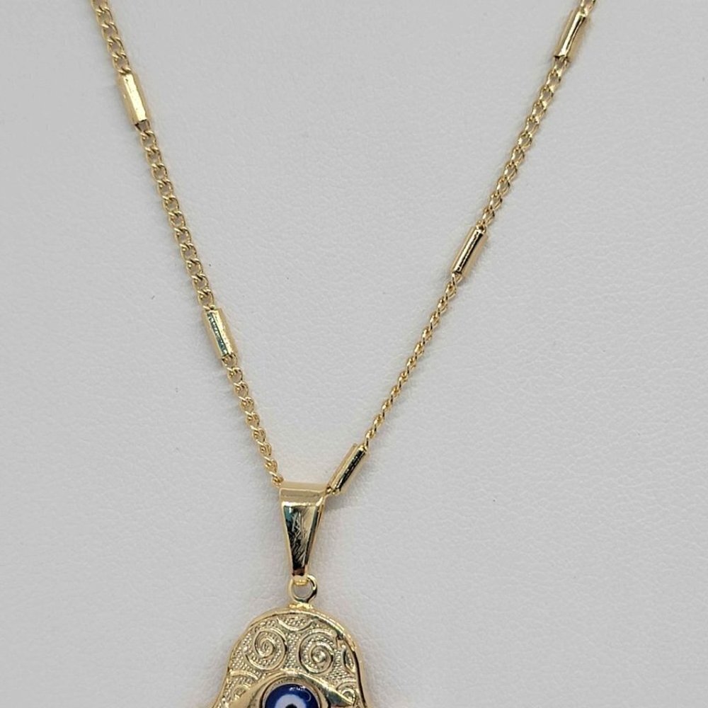 Brand New Brazilian 18k Gold Filled Hamsa with blue evil eye Necklace - Picture 4 of 6